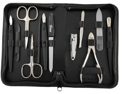 Produktbild von 12teiliges Solingen* Maniküre Set mit Leder-Etui Nagelpflege, Schwarz