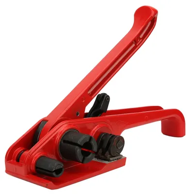 Immagine prodotto di Tendireggia manuale per reggia, rosso, utensile combinato senza sigillo, utensile per legatura per reggia PET/PP da 16-19 mm