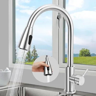 Productafbeelding van Keukenmengkraan voor hoge druk met uittrekbare douche - roestvrij staal