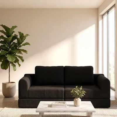 Immagine prodotto di Divano modulare a due posti, con schienale e braccioli, trasformabile in letto, divano pieghevole, divano relax, ideale per il soggiorno o lo studio, colore nero