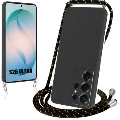 Image de Coque pour Samsung Galaxy S26 Ultra, Protection Silicone Anti-Rayure Antichoc avec Cordon Noir