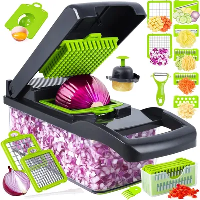 Image de Coupe-légumes 15 en 1 avec 8 lames interchangeables pour fruits et légumes (gris)