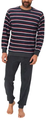 Produktbild von Herren Frottee Pyjama langarm Schlafanzug mit Bündchen in Streifenoptik - 59885 ; anthrazit , 54