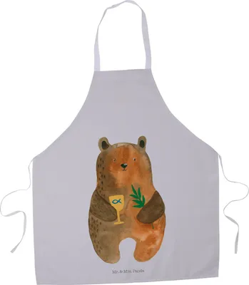 Produktbild von Mr. & Mrs. Panda Kochschürze Bär Konfirmation - Grau Pastell - Geschenk, Koch Schürze, Teddy, Küchenzubehör, Evangelisch, Kirche, Backschürze, Kochkleidung, Gottesdienst