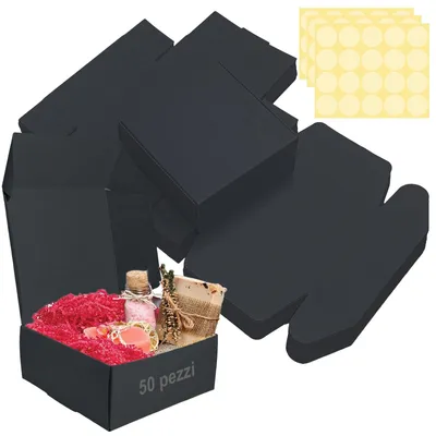 Produktbild von Schachteln 50 Stück - Schwarzes Kraftpapier - Geschenkboxen mit Deckel - Einfache Montage - Umweltfreundlich - Abmessungen 12 x 12 x 5 cm