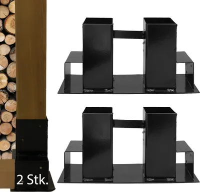 Produktbild von Holzstapelhilfe 2 Stk. Halterung 34 x 10 cm lackierter Stahl schwarz Holzstapelhalter