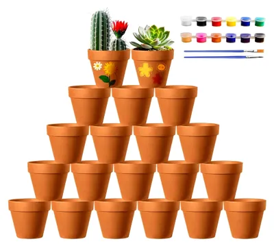 Produktbild von Mini Terrakotta Töpfe 5x5,5 cm, 20 Stück Kleine Pflanzentöpfe mit Farben und Pinsel