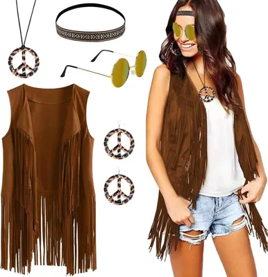 Produktbild von BIQIQI Hippie Kleidung Damen 70er Jahre Fransenweste Karneval Fasching Halloween XXL