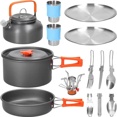 Obrázek produktu pro Camping Hiking Cookware Set Outdoor Portable Picnic Cookware Kit Aluminium Alloy Pot Frying Pan Kettle Mugs Set Travel Cooking Accessories