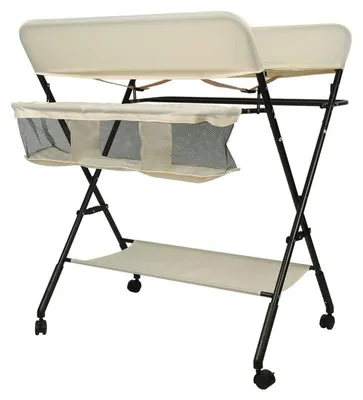 Obrázok produktu pre Skladacia prebaľovacia podložka 3 v 1 s kolieskami, rozmer 80x66x98 cm, tmavomodrá