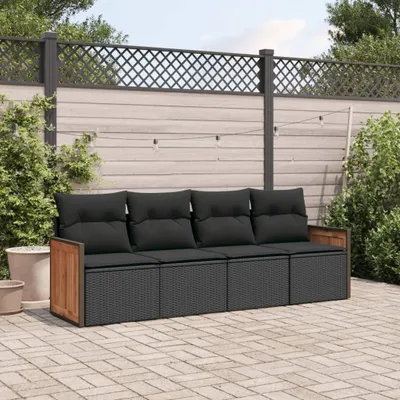 Produktbild von Design 4-tlg. Garten-Sofagarnitur mit Kissen Schwarz Poly Rattan, Gartenmöbel-Sets 2024 Neu