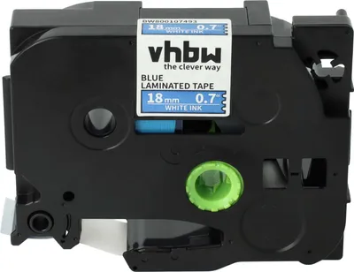 Produktbild von vhbw Schriftband-Kassette kompatibel mit Brother PT 1000 BTS, 1000 F, 1800 E, 1850 CC, 1850, 1800, 1750 Etiketten-Drucker 8m x 18mm Weiß auf Blau