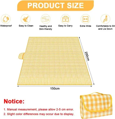Imagen del producto de Manta para picnic, portátil y plegable, de 150 x 200 cm, ideal para camping y la playa