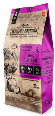 Image de Wiejska Zagroda : Nourriture sèche pour chiots, saveur dinde et pomme, taille M, 20 kg