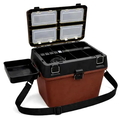 Produktbild von Angelkoffer mit Sitzfunktion, Seitenbox und Tragegurt, Angelbox mit Organizer-Fächern