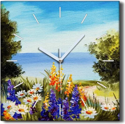Produktbild von Coloray Hodiny Unikátní 30x30 cm  Tiché hodiny Pro obývací pokoj a kuchyň Nástěnné hodiny Plátno Černé ručičky hodin - Květy stromu obloha