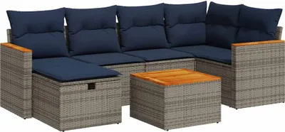 Zdjęcie produktu dla vidaXL 7-częściowa sofa ogrodowa z poduszkami z szarego polirattanu