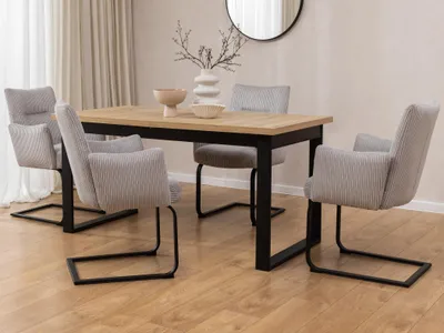Produktbild von Hera - 2er Set Polsterstuhl im modernen Design aus grauem Cord mit Armlehnen und Freischwinger-Gestell aus schwarzem Metall