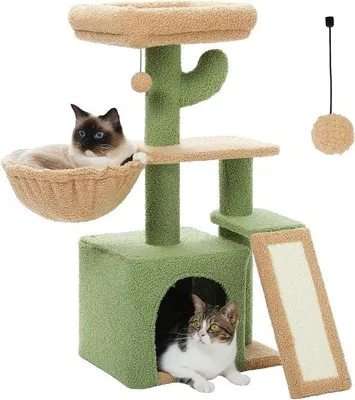 Image de Arbre à chat avec griffoir, hamac et condo - Panier confortable pour chats d'appartement 80 cm vert