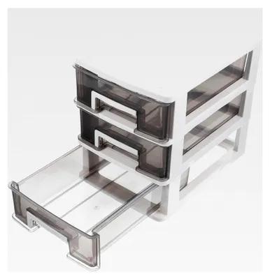 Produktbild von Kosmetik Organizer mit Schubladen aus Kunststoff, 3-lagige Aufbewahrungsbox für Schminke und Büromaterial, Transparent Weiß