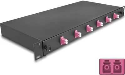 Produktbild von Delock 19 Zoll LWL Spleißbox 6 x LC Duplex OM4 1HE spleißfertig komplett bestückt