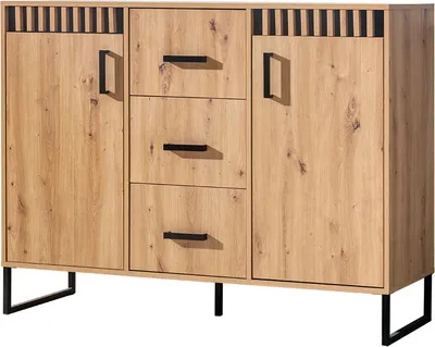 Produktbild von Minio, Kommode, Sideboard "Melle" 135 cm, Decorpaneel mit oder ohne Lamellen, Artisan Eiche/Schwarz Matt Farbe
