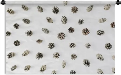 Produktbild von MuchoWow® Wandteppich Wandbehang Winter - Tannenzapfen - Weiß 120x80 cm Tapisserie Dekoration Wandtuch - Wanddekorationen - Wandtücher