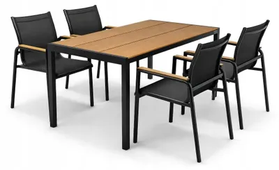 Zdjęcie produktu dla Zestaw mebli ogrodowych balkon stół Allen Pro 130x70W + 4x krzesło Fuerte czarne