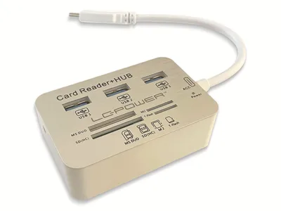 Zdjęcie produktu dla LC-Power LC-HUB-C-CR, USB 3.2 Gen 1 (3.1 Gen 1) Type-C, MS Duo, MS Micro (M2), MicroSD (TransFlash), SD, SDHC, USB 3.2 Gen 1 (3.1 Gen 1) Type-A, 77 mm, 50 mm, 26 mm