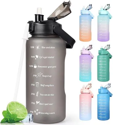 Produktbild von Famanu Trinkflasche 2 Liter - BPA-frei, mit Zeitmarkierung und Deckel