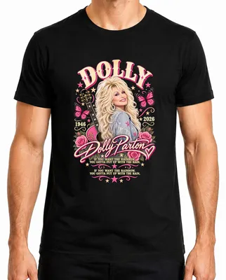 Productafbeelding van Dolly Parton. In liefdevolle herinnering. 1946-2026. Country muzieklegende. RIP. Heren T-shirt, zwart, maat L