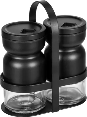 Produktbild von WENKO Menage mit Glas Gewürzstreuer in Schwarz 12 x 6 x 14,5 cm
