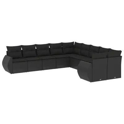 Produktbild von 10-tlg. Garten-Sofagarnitur mit Kissen Schwarz Poly Rattan