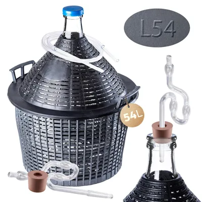 Productafbeelding van KADAX glazen gistballon-set "Alatri", met kunststofmand en gistaccessoires, rubberen afsluiting, gistbuis van kunststof, fles en aftapkraan, 54 liter