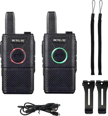 Produktbild von Retevis RT618 Walkie Talkie Großer Reichweite Wiederaufladbar USB Ladekabel 16 Kanäle VOX Dual PTT Ultradünn PMR Funkgerät Set (1 Paar, Schwarz)