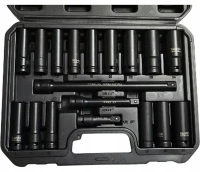 Produktbild von Schlagschrauber-Steckschlüsselsatz 1/2" 10-24 mm Cr-Mo + Verlängerungen 18-teilig.