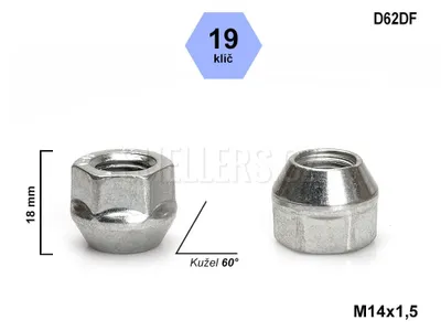 Obrázek produktu pro Kolová matice M14x1,5 kužel otevřená, klíč 19, D62DF, výška 18 mm