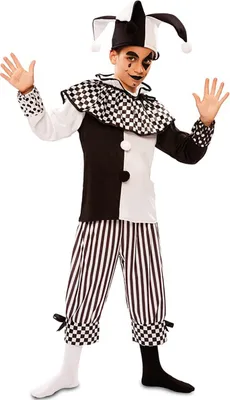 Harlekin Kostüm Habakuk für Kinder 5-12 Jahre schwarz weiß Pierrot Clown andere Länder Mittelalter Fasching Karneval Mottoparty Kinderfasching