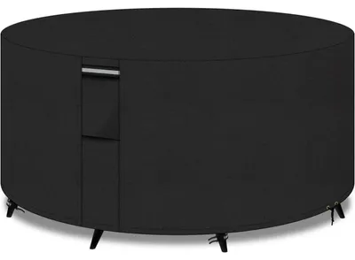 Productafbeelding van Tuintafelbeschermer, rond, 130x71 cm, zwart, 600D Oxford, waterdicht, winddicht, UV-bestendig, met ventilatieopeningen