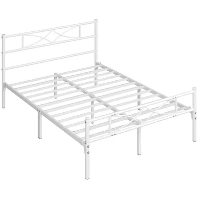 Produktbild von Yaheetech Metallbett Bettgestell 140 x 200 cm, Bettrahmen mit Flügelmuster Kopfteil, Weiß