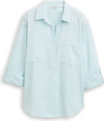 Produktbild von Tom Tailor Damen Bluse aus Baumwolle mit Brusttaschen und verstellbaren Turn-up-Ärmeln