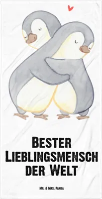 Produktbild von Mr. & Mrs. Panda Strandtuch Pinguin Bester Lieblingsmensch der Welt - Weiß - Geschenk, Liebe, Beste Freundin, Papa, Badehandtuch, Baumwollhandtuch, Duschtuch, Familie
