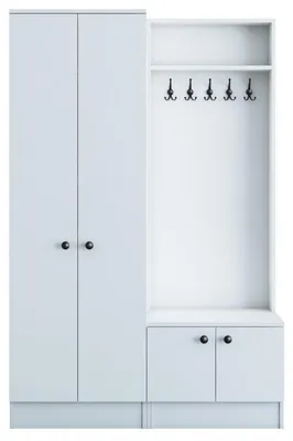 Image de Meuble dentrée Vestiaire en Bois MDF blanc - L 119,6 × P 37,3 × H 182,8 cm - Style scandinave