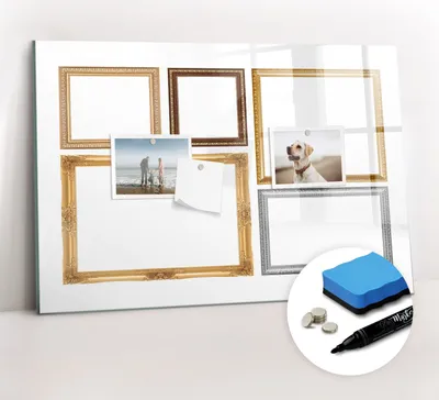Produktbild von Magnetpinnwand Memoboard - Zubehörsatz - Schwarzer Marker + Schwamm + Magnete - 60 x 40 cm - Rahmen aus Gold