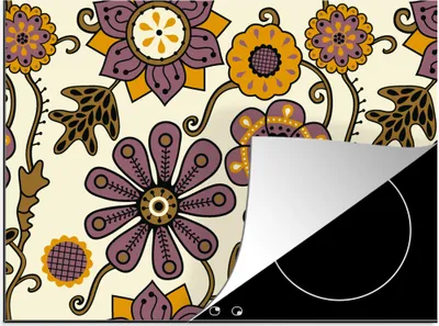 Produktbild von KitchenYeah© Herdabdeckplatte Blumen - Bohème - Vintage - Cartoon , 71x52cm, Küche Deko, Glaskeramikkochfeld Herdabdeckung, Abdeckplatte fùr Kochfeld