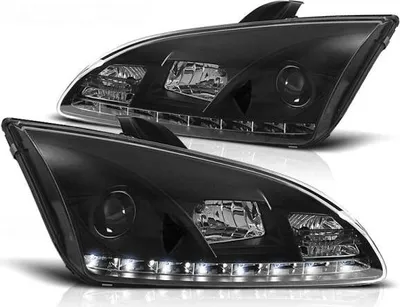 Zdjęcie produktu dla Reflektory LED z funkcją świateł do jazdy dziennej, pasujące do Forda Focusa 2 (roczniki 2004–2008), kolor czarny