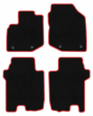 Image de Tapis de sol en moquette pour Honda Jazz III 2011-2014 (à hayon) – jeu 4 pièces, noir/rouge, sur mesure – Wielganizator CARLUX