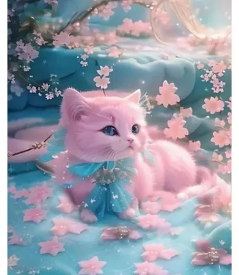 Obrázok produktu pre Maľovanie podľa čísel: Ležiaca ružová mačka s mašľou, 40 x 50 cm, na ráme
