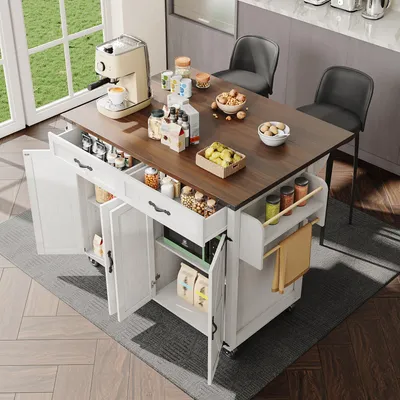 Productafbeelding van Keukeneiland met uitschuifbaar werkblad, 140x45x93 cm, wit