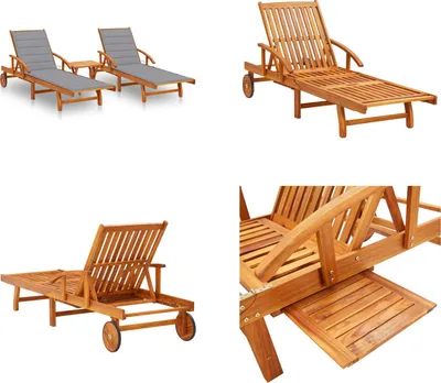 Produktbild von vidaXL Sonnenliegen 2 Stk. mit Tisch und Auflagen Massivholz Akazie - Gartenliege - Gartenliegen - Sonnenliege - Sonnenliegen